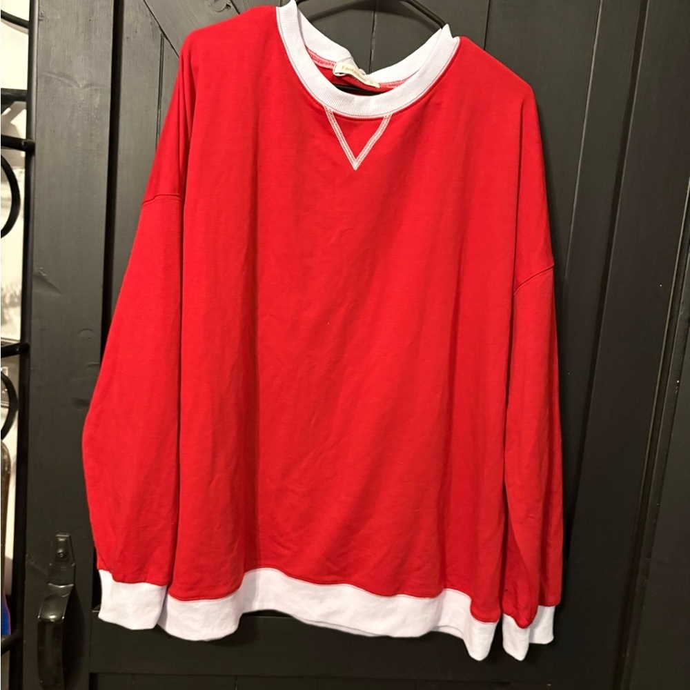 Women’s Red Contrast-Trim Crewneck Sweatshirt